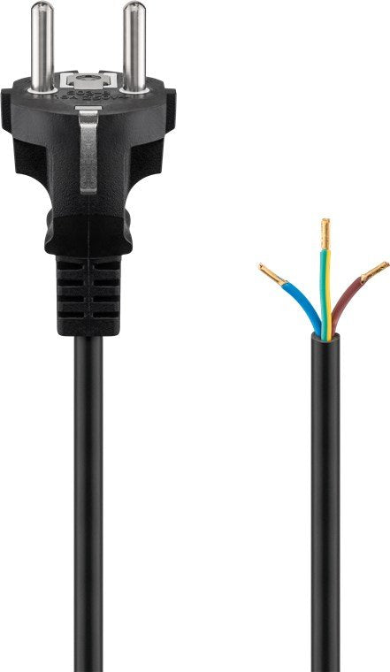 Cable Alimentacion Cee-7/7 90º Schuko A Ext. Pelado 2,00m Negro 16a H05-Vv-F3g  3 X  1.5 Mm²