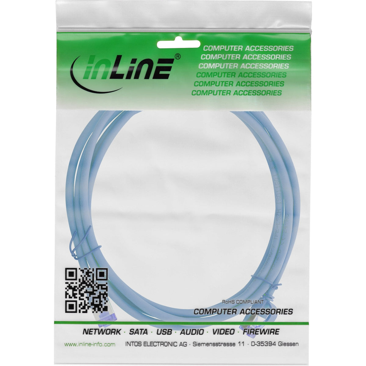 Inline® Cable De Red Slim, Cat.6a, S/Ftp, Tpe (Lszh) Flexible, Poe, Blue, 0.5m