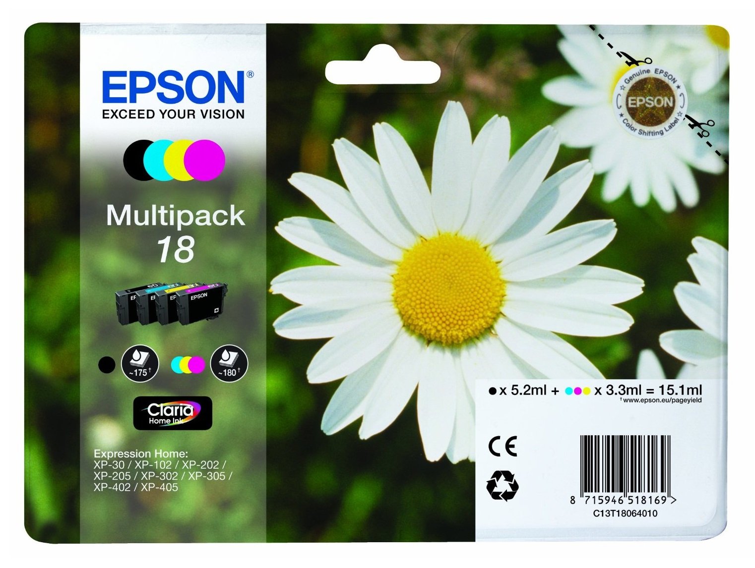 EAN 8715946518169 - Epson Daisy C13T18064010 cartucho de tinta 1 pieza(s) Original Rendimiento estándar Negro, Cian, Magenta, imagen 1