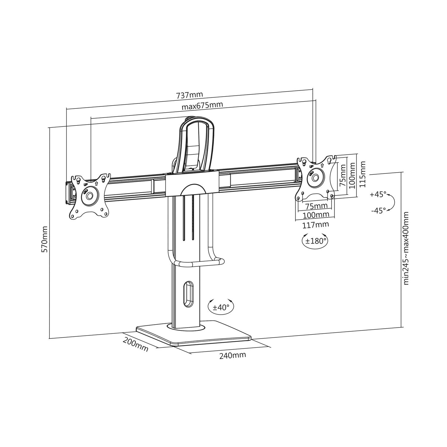 Aisens Soporte De Mesa Pro Contrapeso Giratorio E Inclinable Para 2 Monitores (17"-27") - Negro
