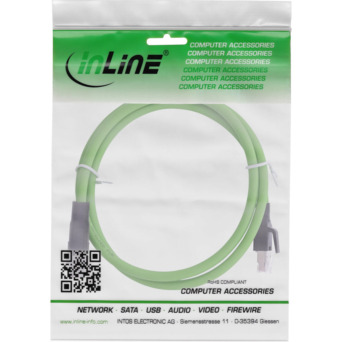 Inline® Industrial Network Cable, M12 8-Pin X-Coded A Rj45 Plug, Cat.6a Pur 5m