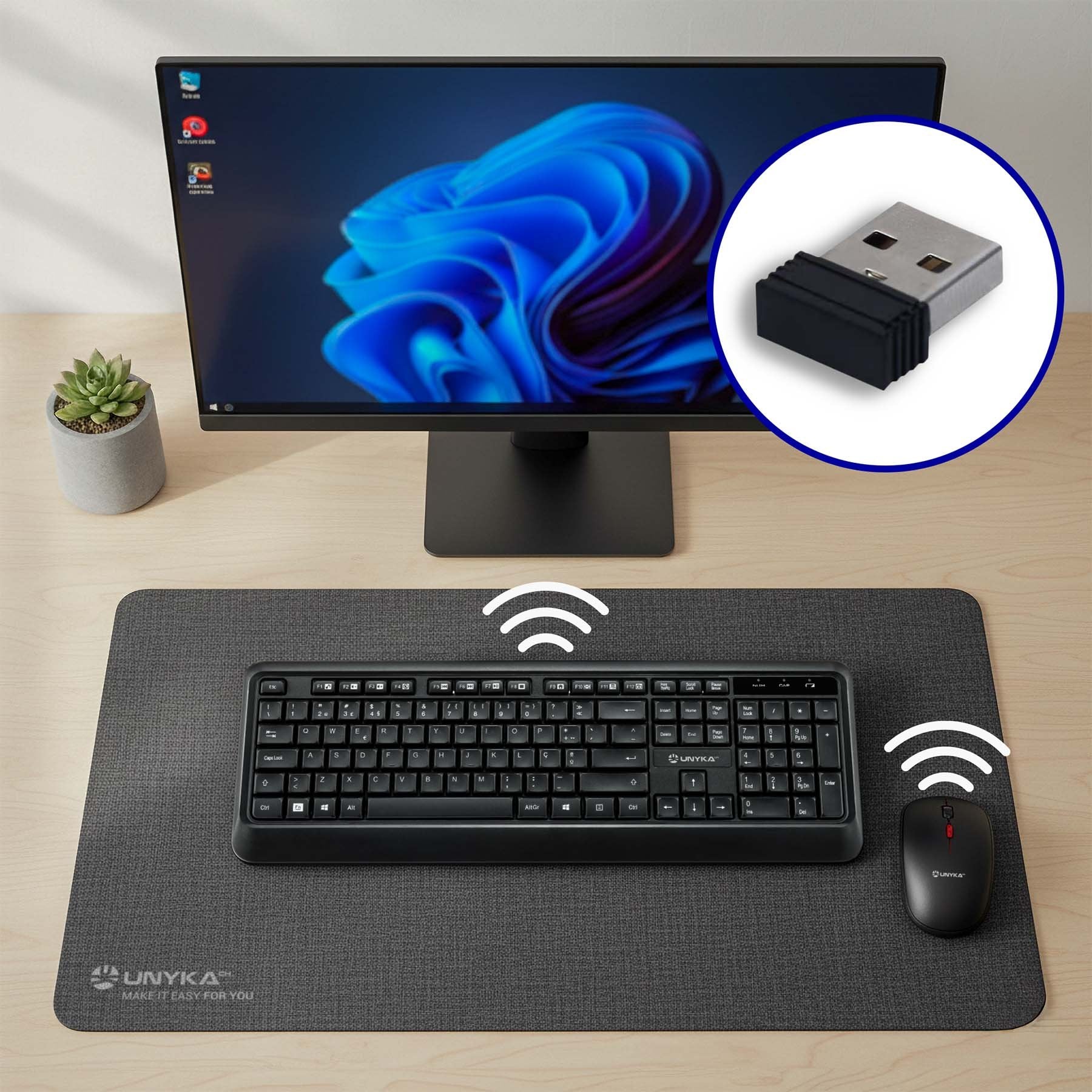 Unykach Uk39 Pack De Teclado Inalambrico Compacto + Raton Inalambrico 1600dpi, 3 Botones, Uso Ambidiestro - Disposicion