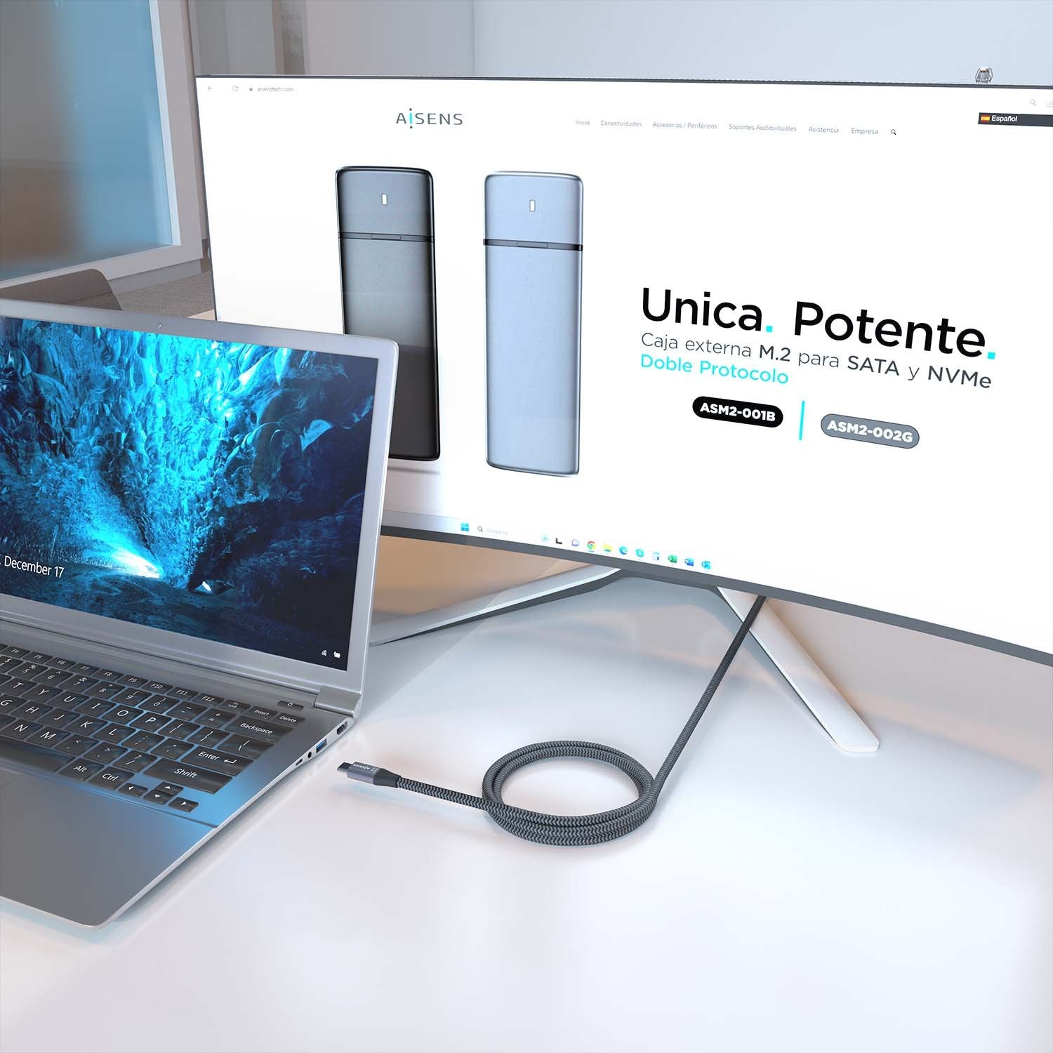 Aisens Cable Usb 3.2 Gen2x2 Aluminio 20gbps 8k@30hz 5a 100w E-Mark, Tipo Usb-C/M-Usb-C/M, Gris, 3.0m