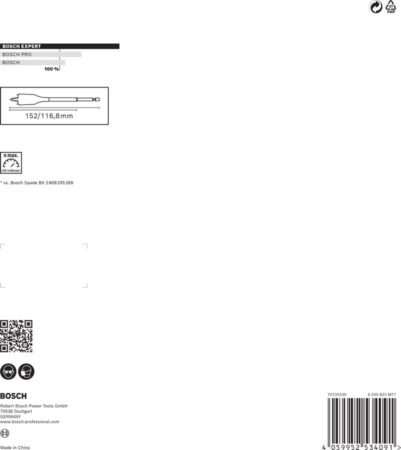 Juego De Brocas De Fresado Plano Bosch Expert Self Cut Speed, 7 Piezas, Ø 16 - 32 Mm (Longitud 152 Mm, Incl. 1 Extensión)  2608900334