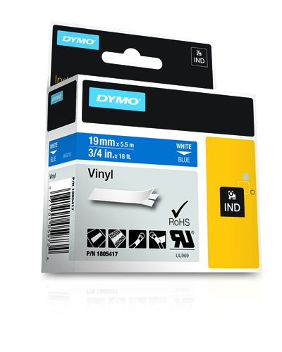 Dymo Rhino Band Vinyl 19mmx5.5m Blanco ->Azul