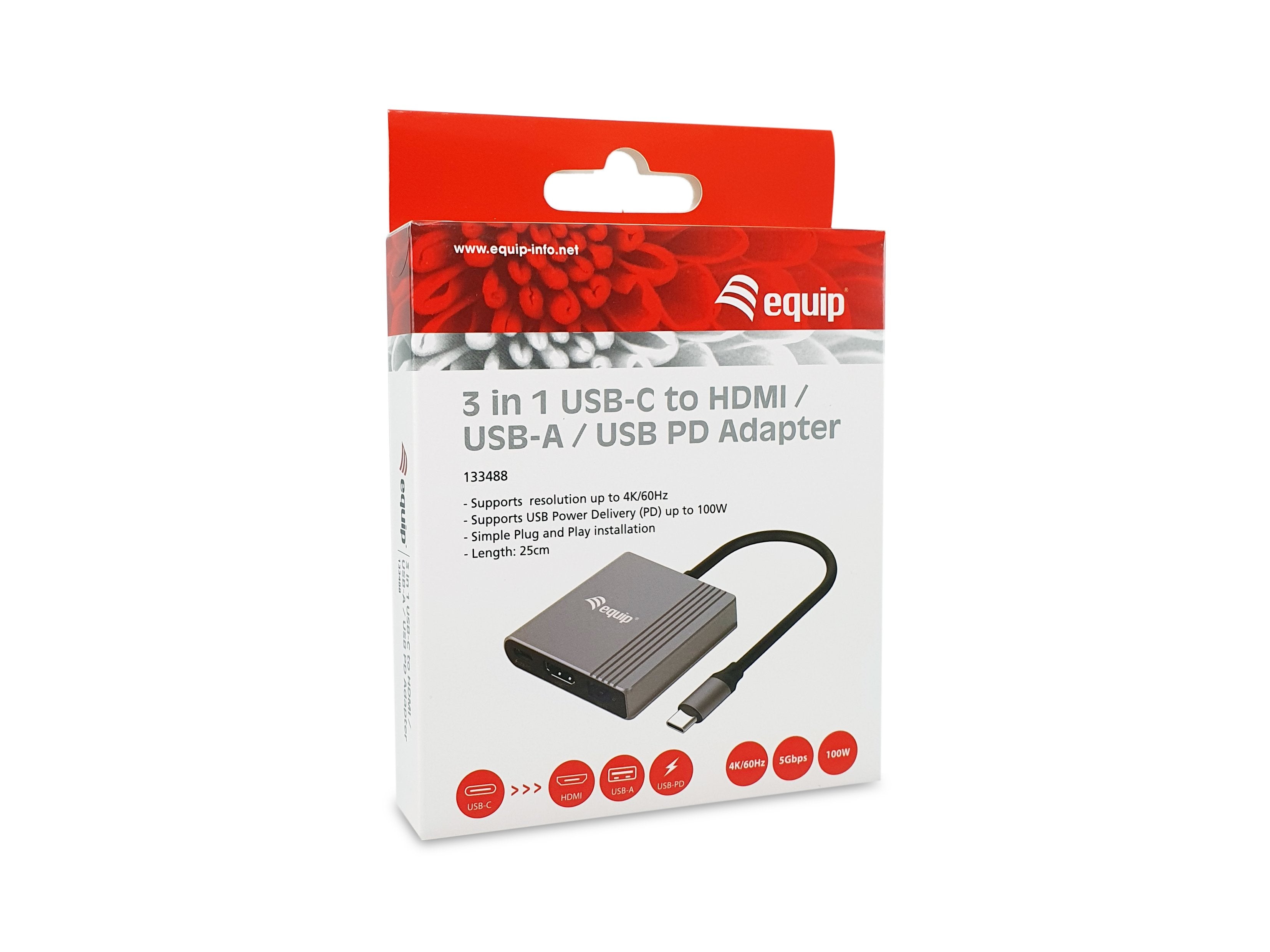 Equip Dock Usb-C->Hdmi,Usb3.0,100wpd 4k60hz 0.15m Gr