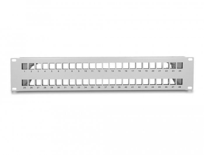 Delock Patch Panel Keystone De 19" De 48 Puertos Con Alivio De Tensión 2u Gris