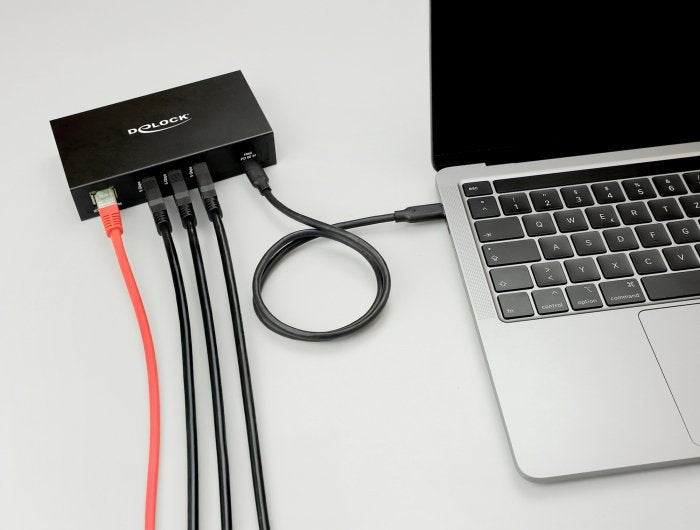 Delock 3 Port Usb 5 Gbps Hub + Rj45 Gigabit Lan Poe++ Port Con Usb Tipo-C? Host-