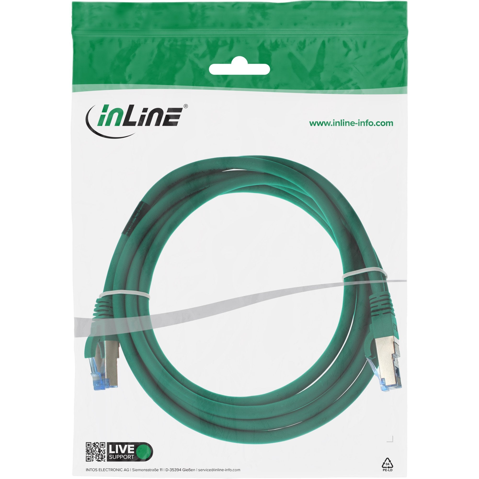 Cable De Red Inline S/Ftp Pimf Cat.6a Libre De Halógenos 500mhz Verde 1m