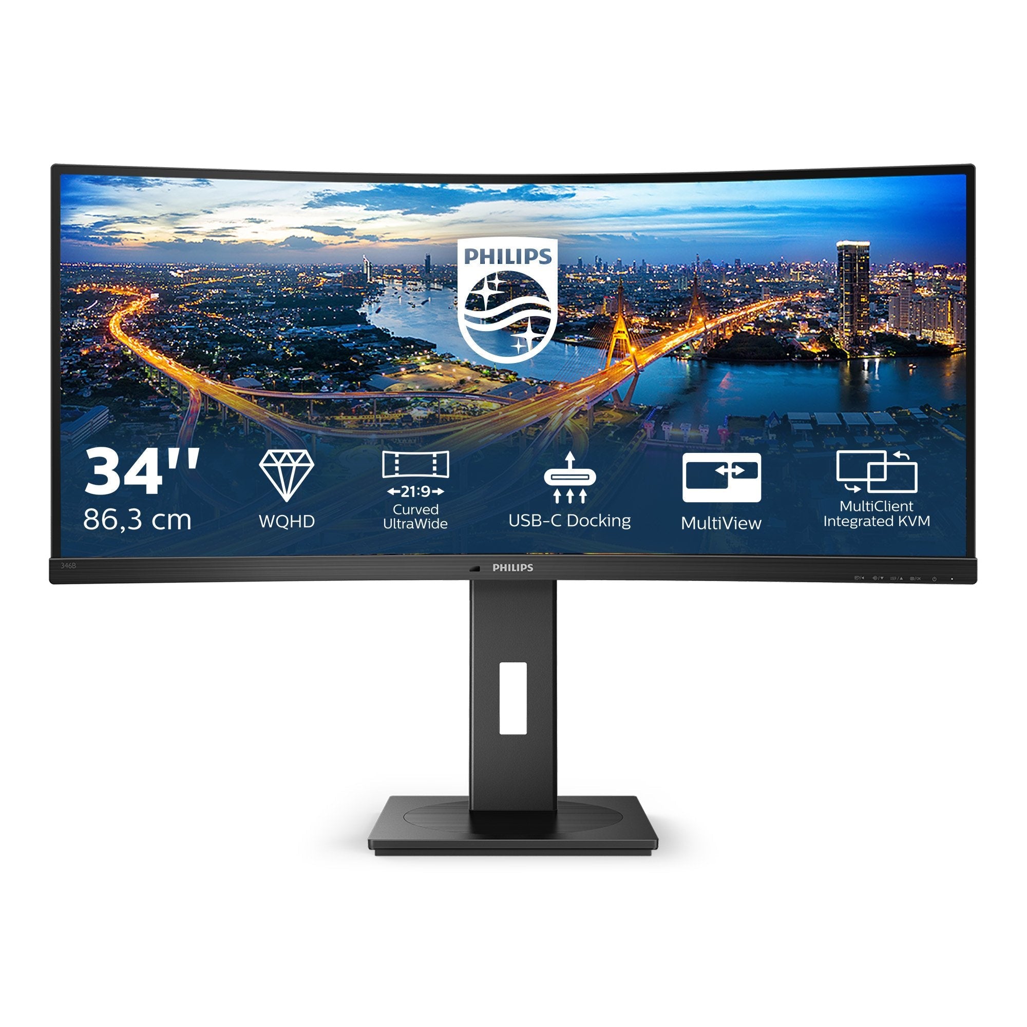 Monitor Profesional Ultrapanorámico Curvo Philips 346b1c 34' Wqhd Multimedia Negro