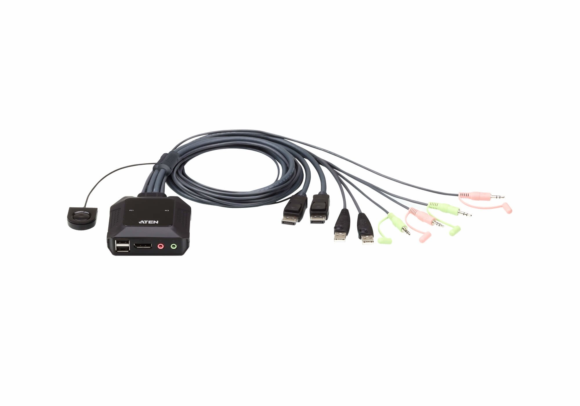 Switch Kvm Con Cable Displayport Usb De 2 Puertos Aten Cs22dp Con Selector De Puerto Remoto