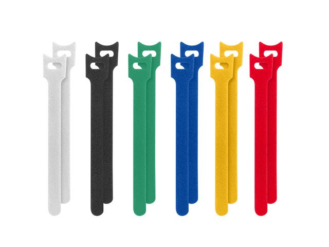 Paquete De 12 Tiras De Velcro Lanberg Org01-Mt150-Mc6 Para Organizar Cables 12mm*15cm Colores Blanco/Negro/Verde/Azul/Amarillo/Rojo