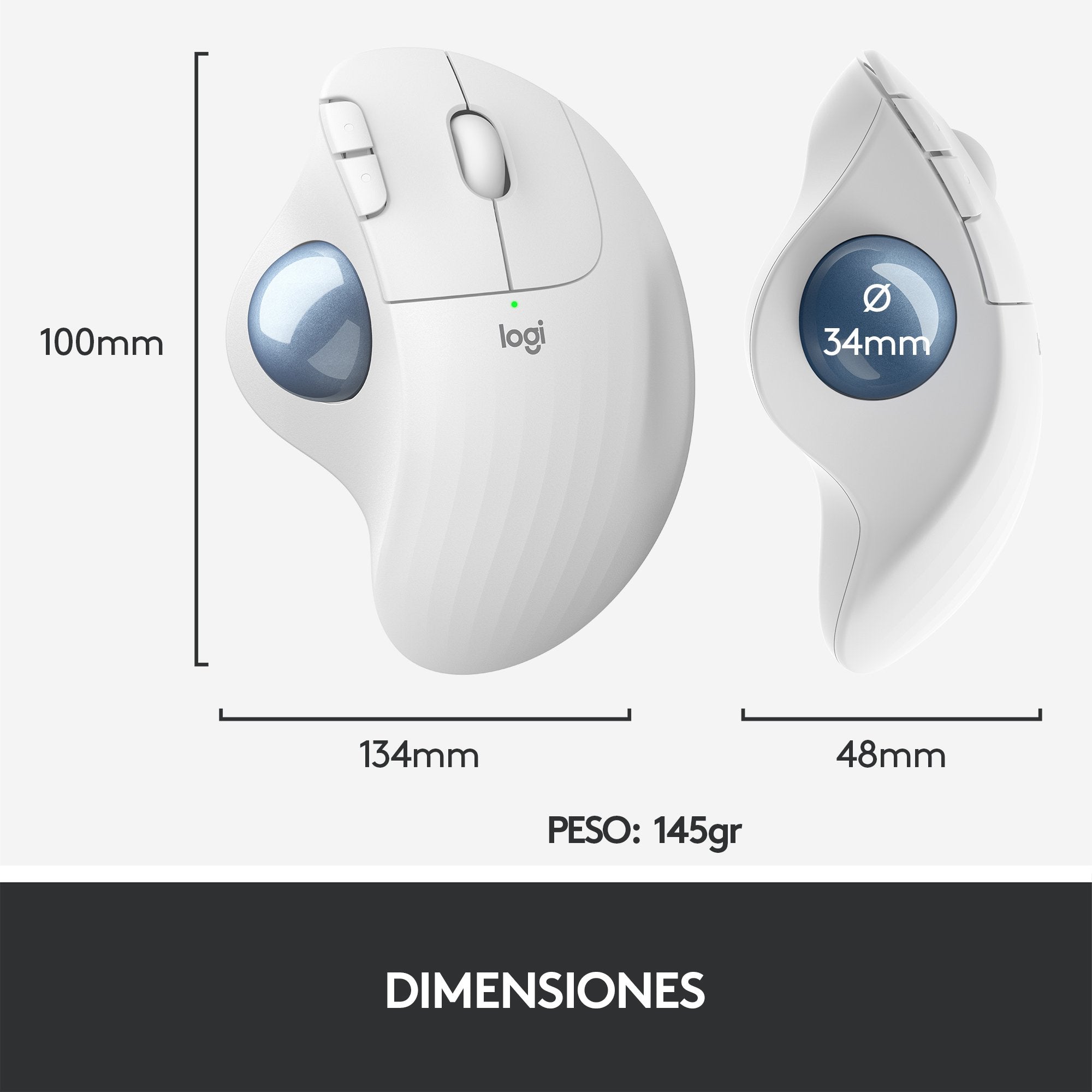 Ratón Trackball Inalámbrico Por Bluetooth Logitech Ergo M575 Hasta 2000 Dpi Blanco Crudo