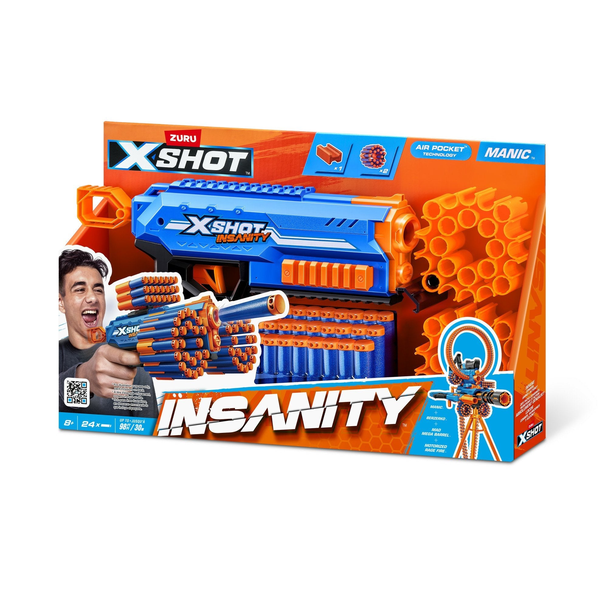 Zuru X-Shot - Insanity Blaster Manic, Lanzador De Dardos Con 24 Dardos 36603