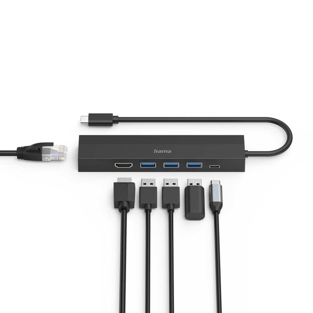 Hama Entry Hub Usb 3.2 - Potencia Maxima 100w - Cable Usb-C Integrado De 15cm - Lan Ethernet 1gbps - Hdmi 4k - 3x Usb-A