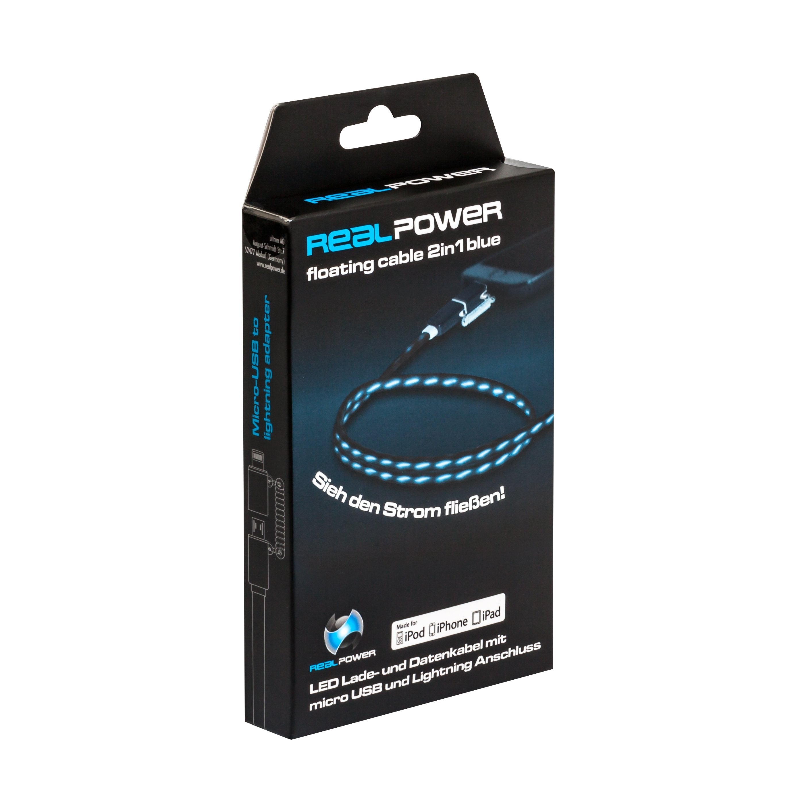 Realpower Usb A/Lightning 0.75m 0,75 M Negro, Azul