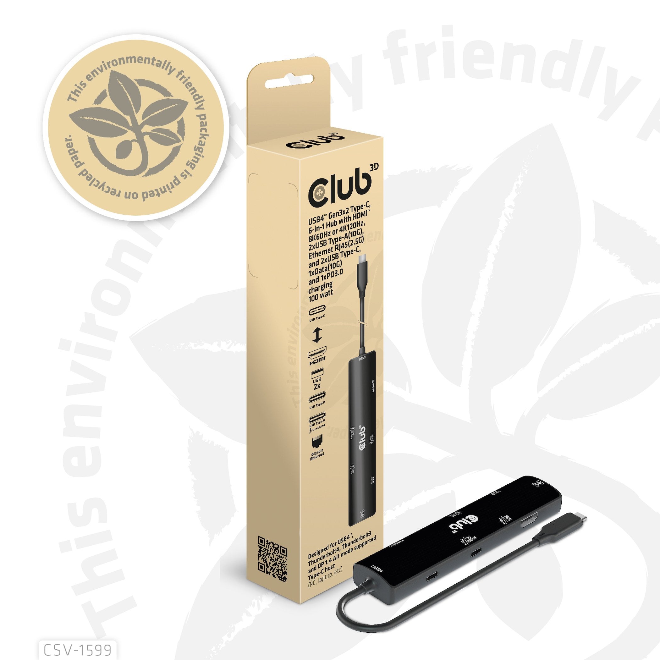 Club3d Usb4 6-In1-Hub Usb-C > Hdmi/2xusb/2xusb-C/Rj45 100w Retail