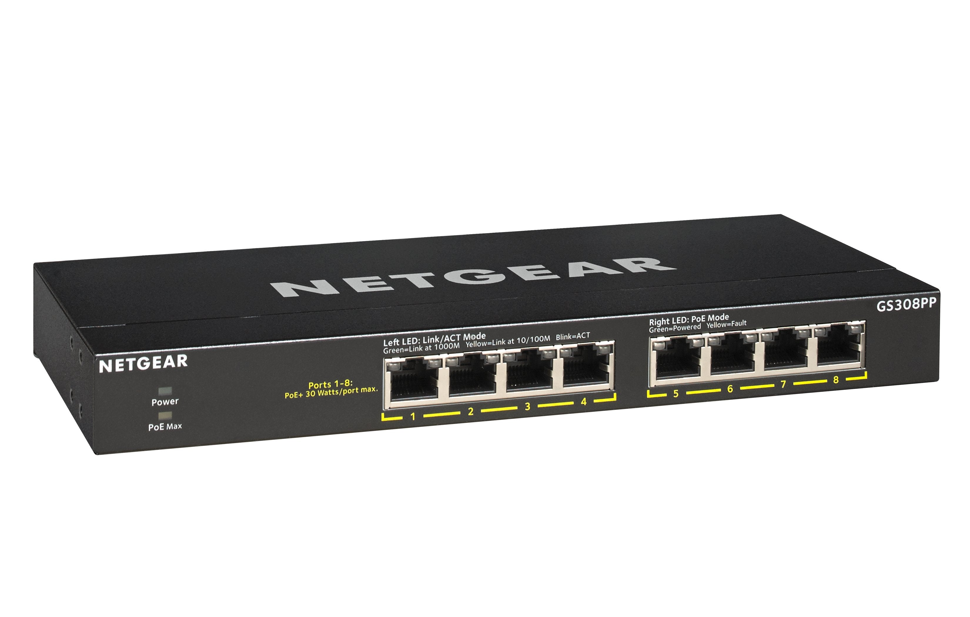 Switch Netgear Gs30 8pp, No Administrado, Gigabit Ethernet (10/100/1000), Bidireccional Completo (Full Duplex), Energía Sobre Ethernet (Poe), Montaje De Pared