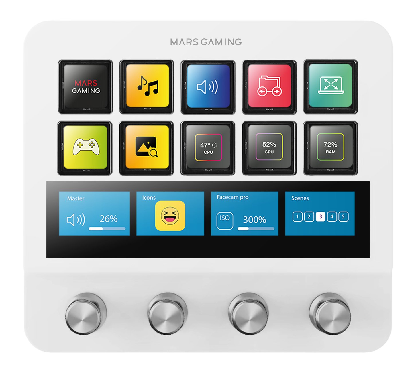 Plataforma De Control Msd-Pro Blanco Mars Gaming 10 Teclas Lcd Y 4 Diales Personalizables/ Hub Usb (2x Usb 3.0 + 1x Usb-C) Y Base Ajustable