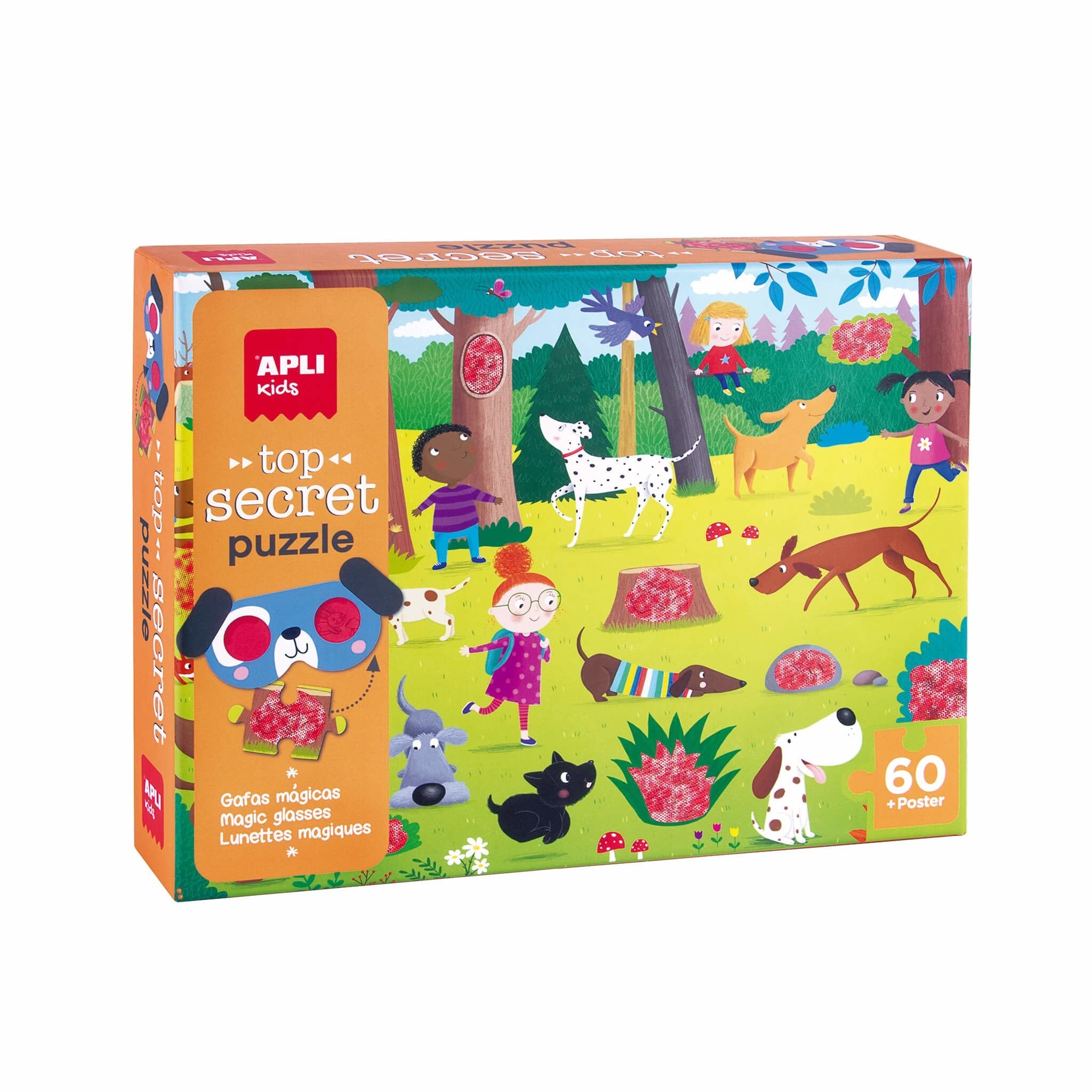 Apli Puzle Secreto De Perros - Diseño Infantil Y Colorido - Incluye Gafas Magicas Y Poster - Piezas Resistentes Y