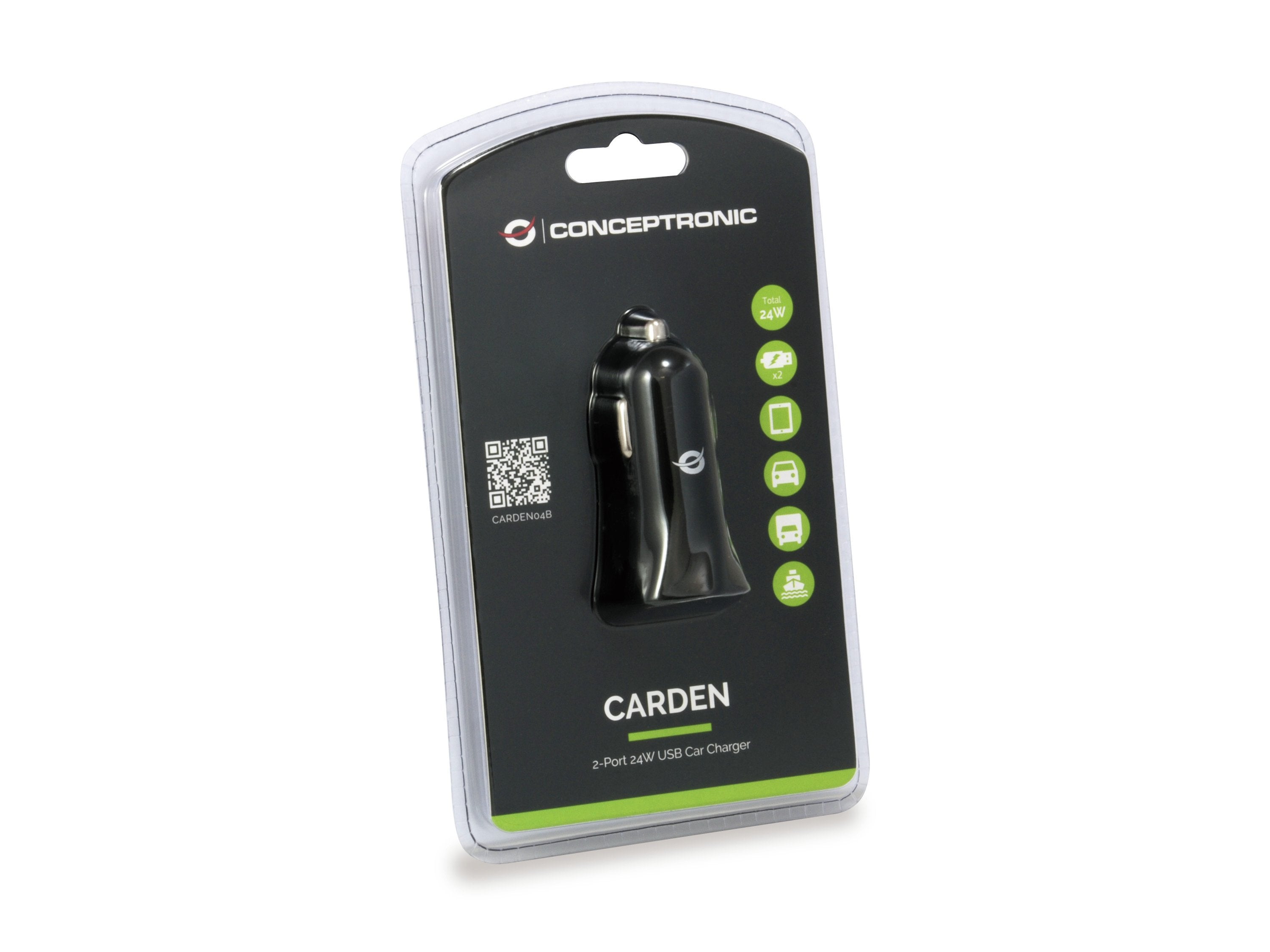 Cargador Coche Conceptronic Carden04b 2puertos Usb A  4.8a  24w