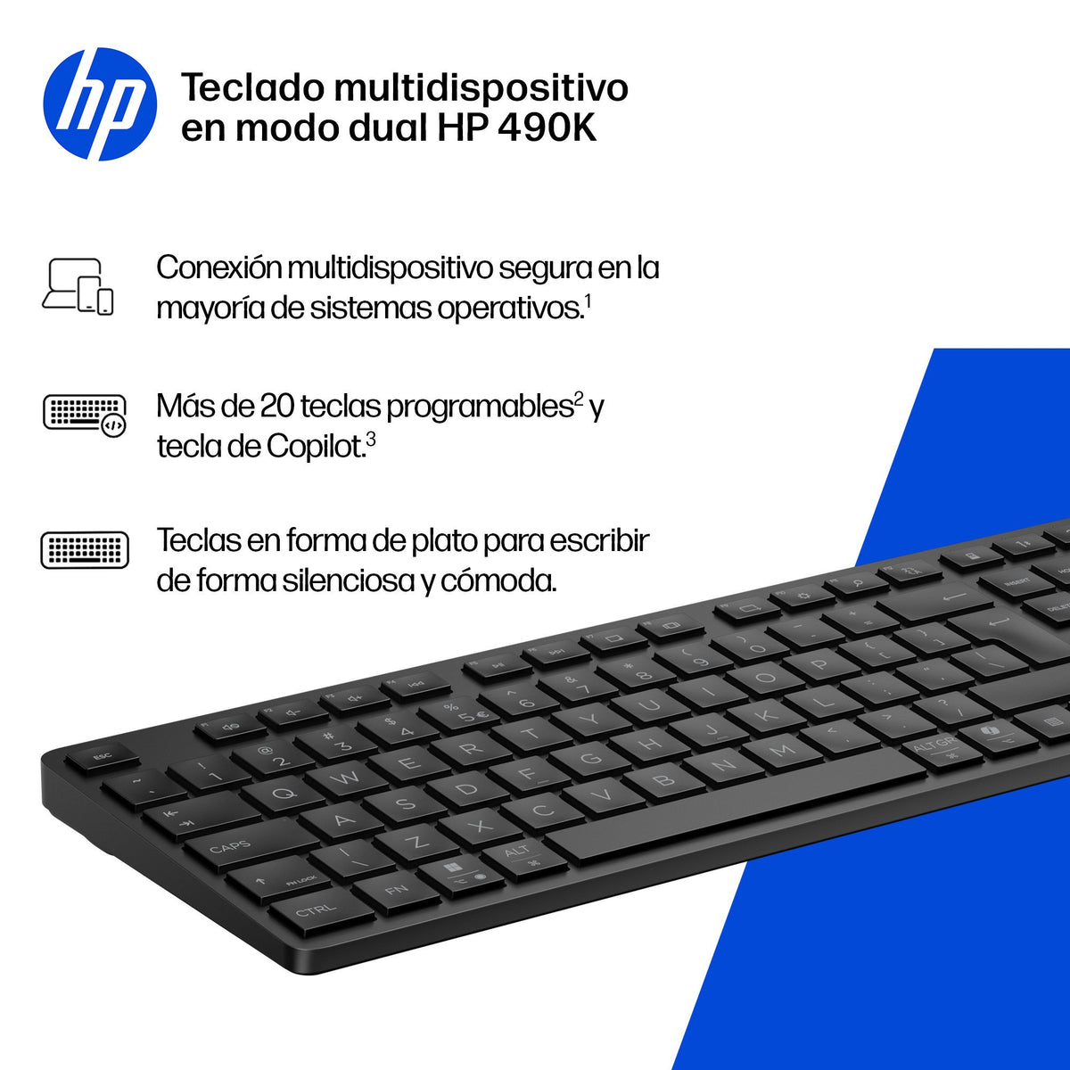 EAN 0198990908526 - HP 490K Multi-Device Dual-Mode Keyboard teclado Hogar USB + Bluetooth QWERTY Inglés Negro imagen 3