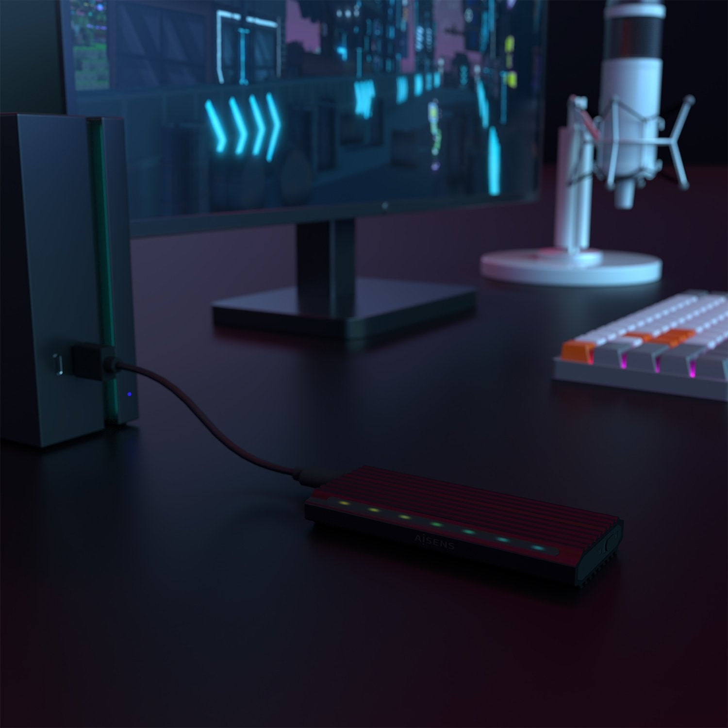Aisens Caja Externa Para Disco Ssd M.2 Sata Nvme Usb 3.2  Sin Tornillos Asm2-Rgb012b
