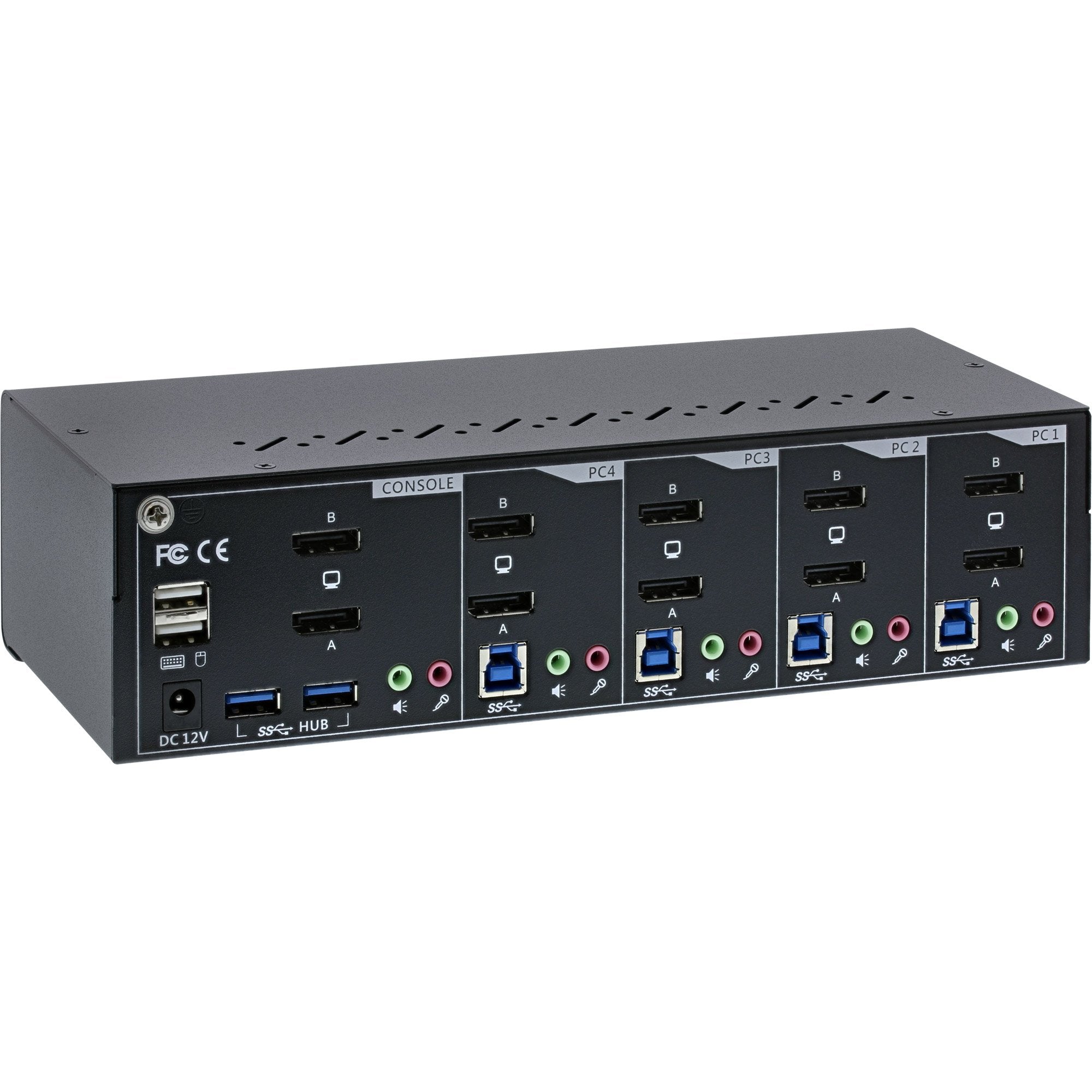 Switch Kvm Inline, 4 Puertos, Monitor Doble Displayport 1.2, 4k, Usb 3.0, Audio
