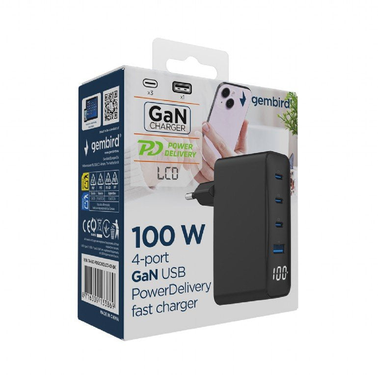 Ladowarka Uniwersalna 100w Gan 1xusb-A 3xusb-C Szybkie Ladowanie Lcd Negro