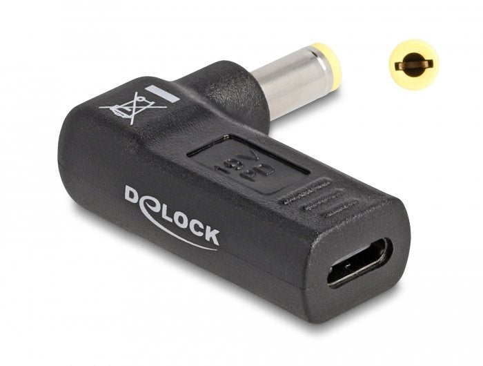Delock Adapter Für Notebook Ladecable Usb Type-C Buchse Zu 5,5 X 2,5 Mm Stecker 90° Gewinkelt