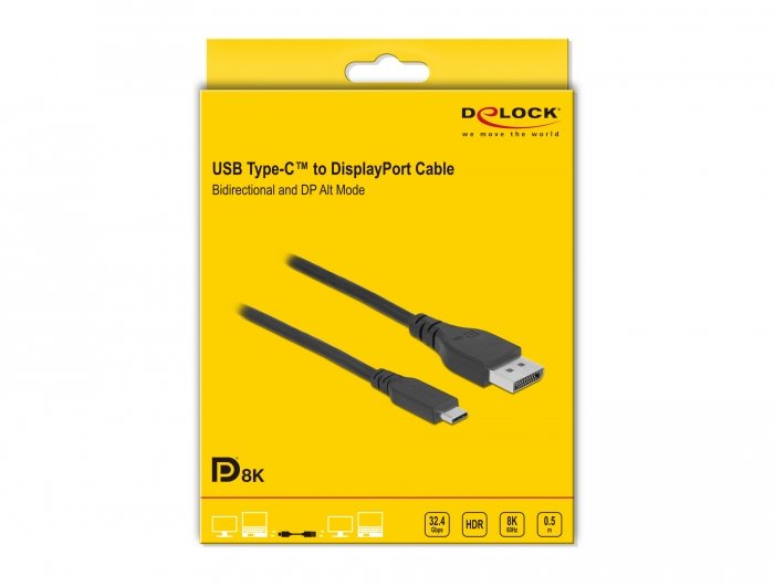 Delock Cable Bidireccional Usb Tipo-C A Displayport 8k 60 Hz 0,5 M