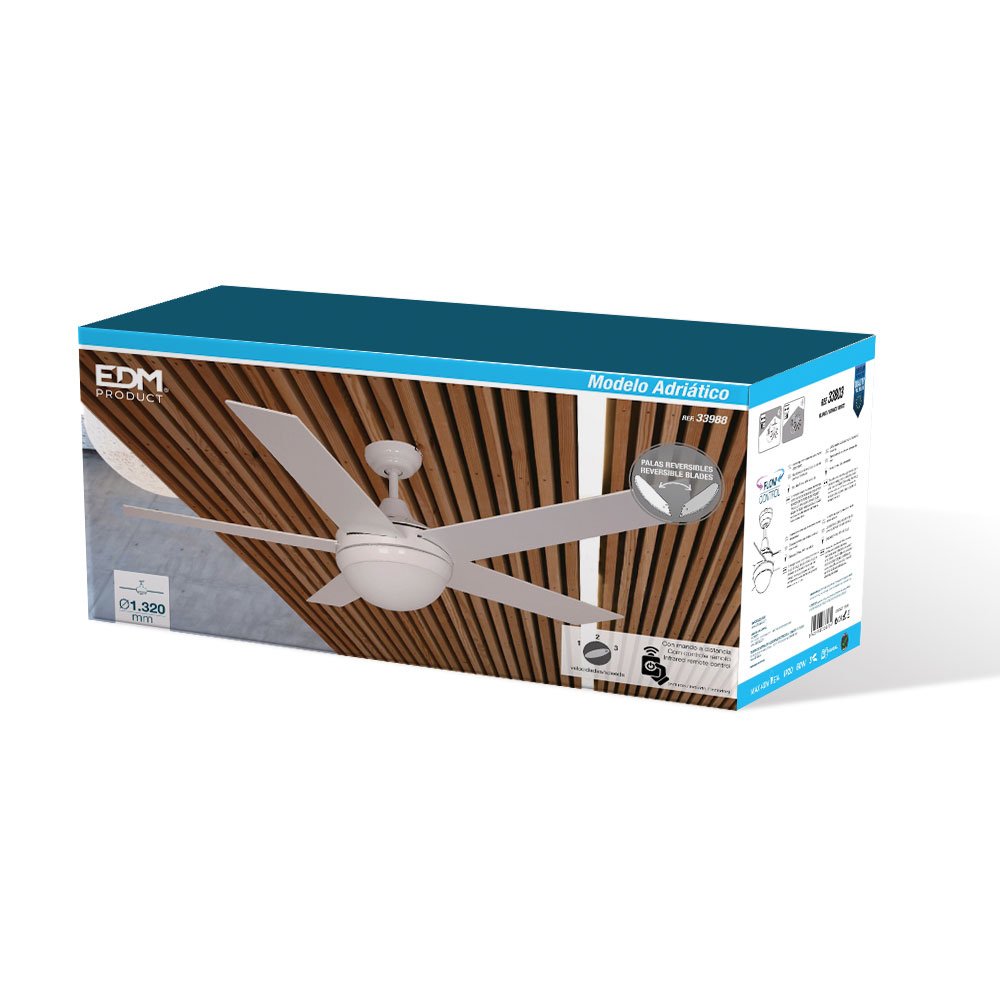 Ventilador De Techo Modelo Adriatico Blanco Potencia: 60w Aspas: Ø132cm Con Mando A Distancia Edm