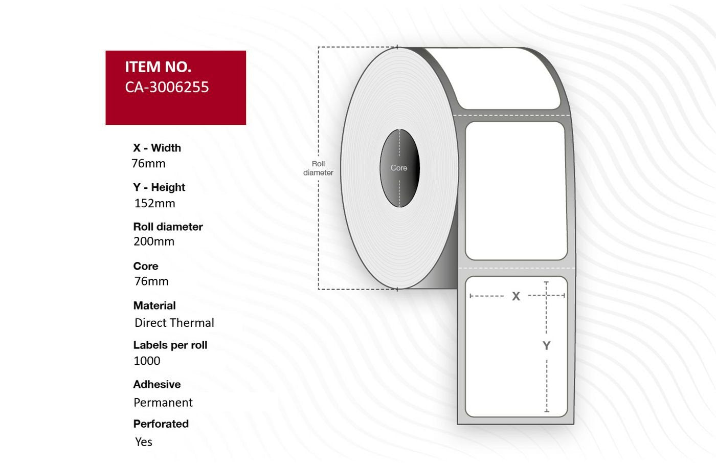 Label 76 X 152mm, Core 76mm,  Direct Thermal, Uncoated,