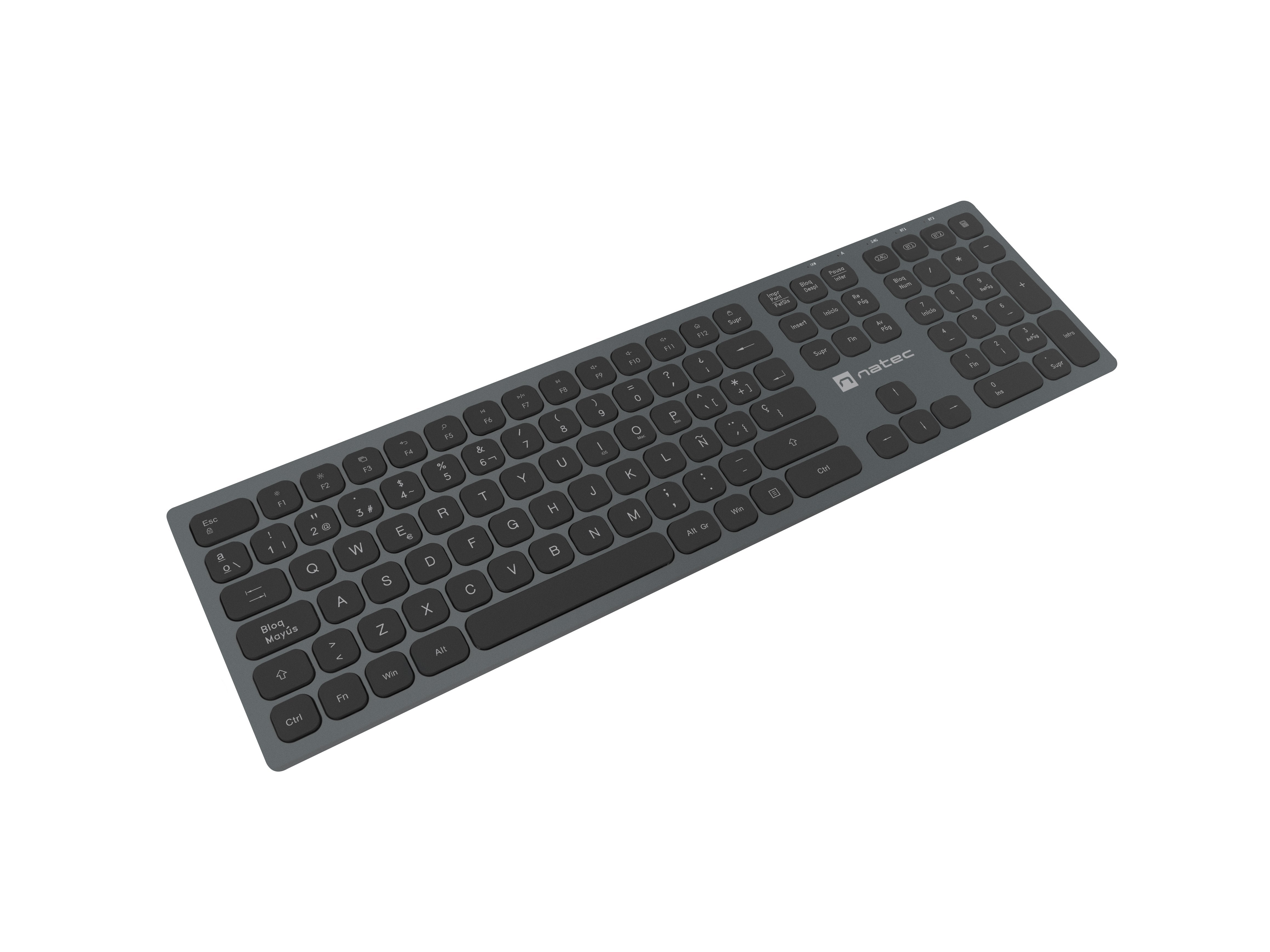 Teclado Español Natec Nkl-1830 Rf Wireless + Bluetooth Qwerty Negro, Gris