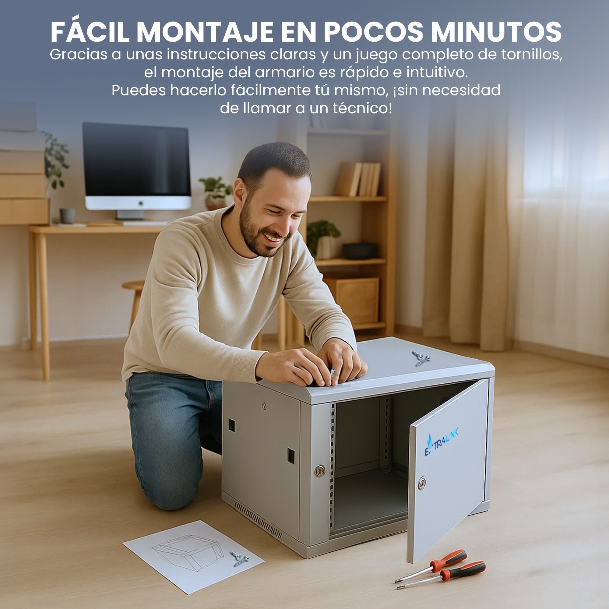 Armario Extralink 6u 600x600 Asp Gris   Rackmount  Montaje En La Pared, Puerta De Metal