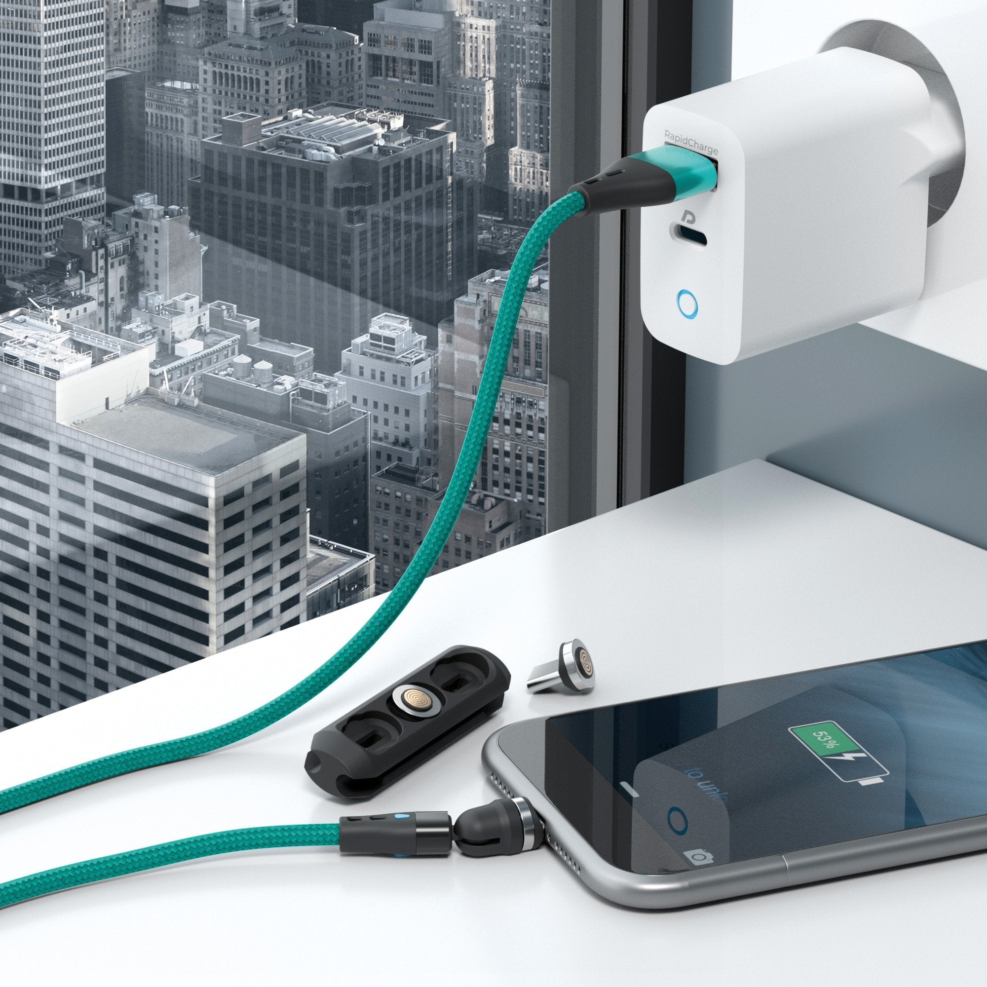 Realpower Magnetic Cable 3 Amp,2m,Verde Con Adaptadorn