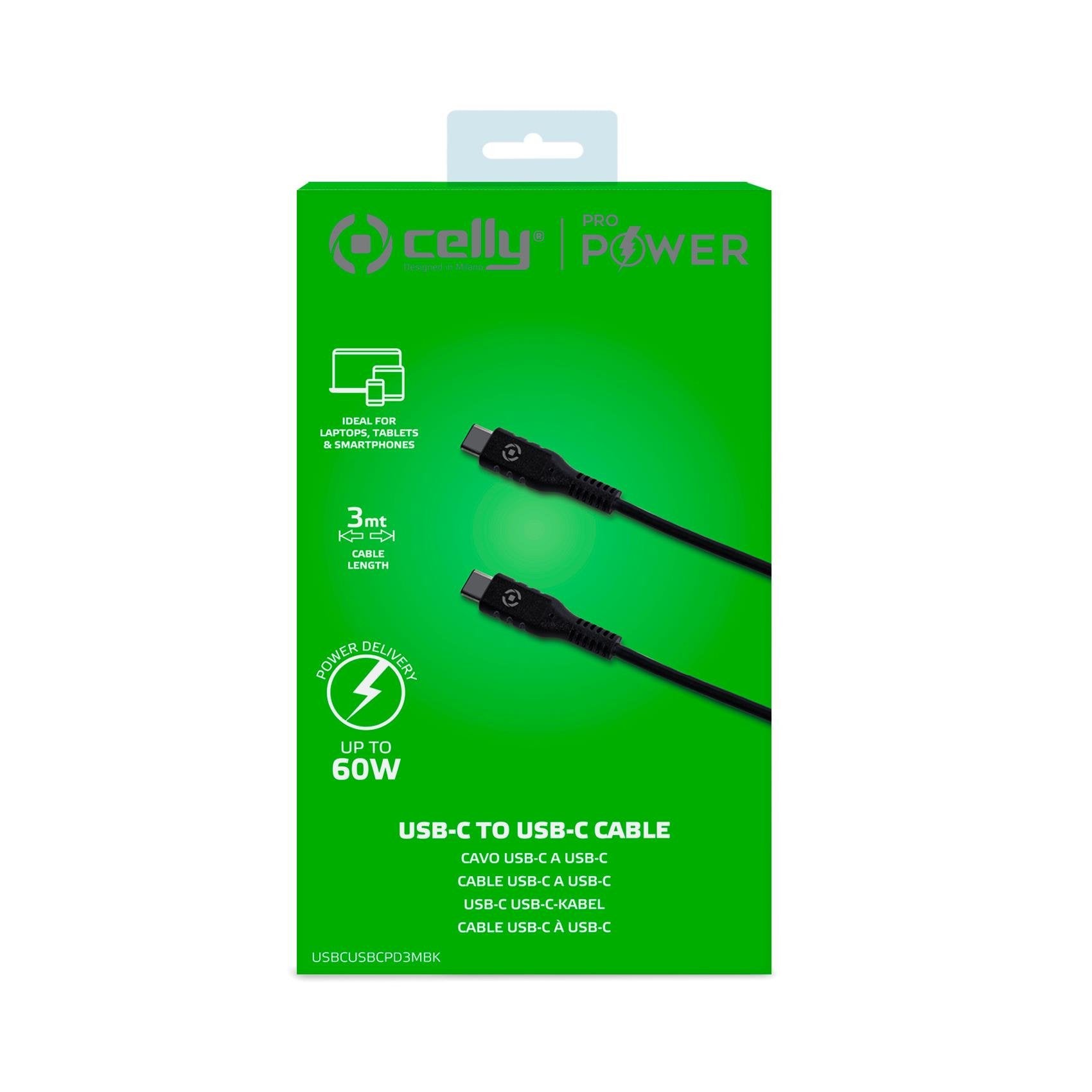 Celly Usbcusbcpd3mbk Cable Usb 3 M Usb 3.2 Gen 1 (3.1 Gen 1) Usb C Negro