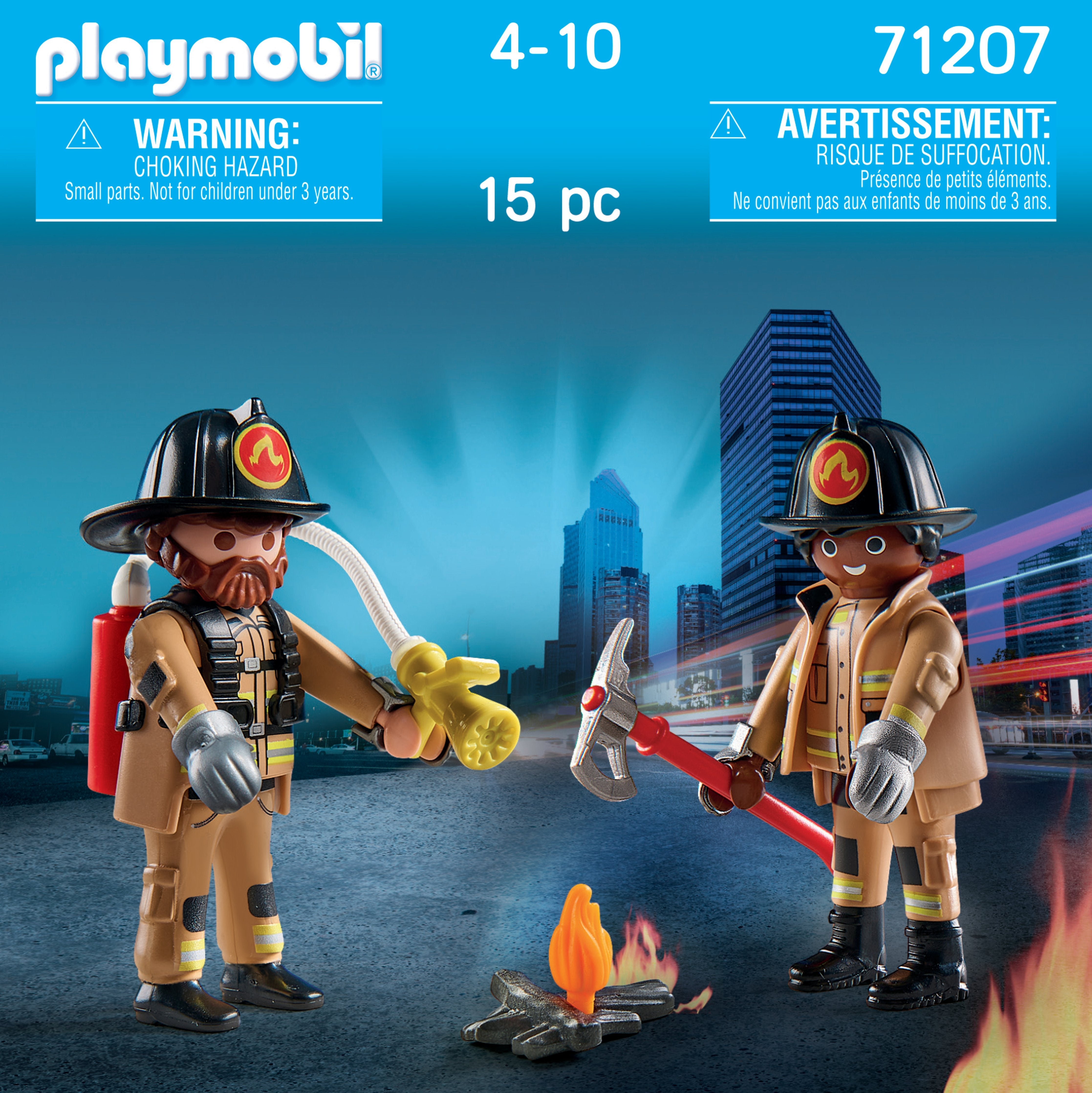 Playmobil 71207 Duopack Bomberos. Con Dos Figuras, Hacha De Fuego Y Extintor.