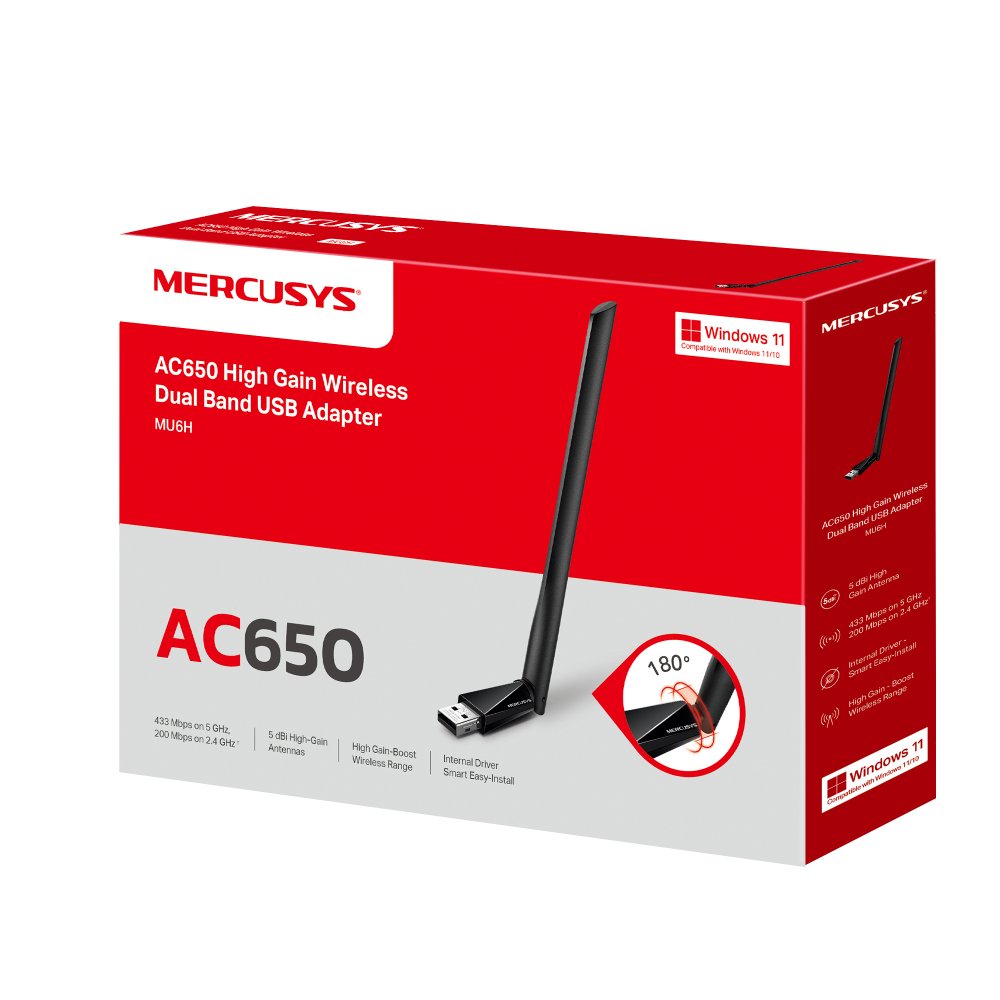 Mercurys Mu6h Adaptador Wifi Usb 2.0 Ac650 Alta Ganancia