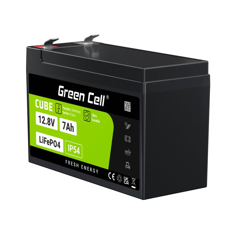 Green Cell Lfpgc12v7ah Cube Batería Lifepo4 7ah 12.8v 89.6wh Litio-Hierro-Fosfato Para Fuentes De Alimentación Ups, Monitoreo De Seguridad