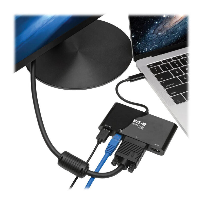 Eaton Tripp Lite Usb-C Multiport Adapter 4k Hdmi Vga Usb-A Gbe Hdcp Black