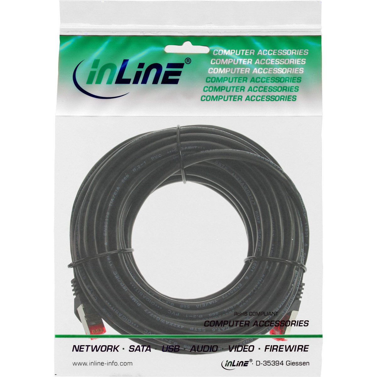 Cable De Red Inline S/Ftp Pimf Cat.6 250mhz Pvc Cca Negro 10m