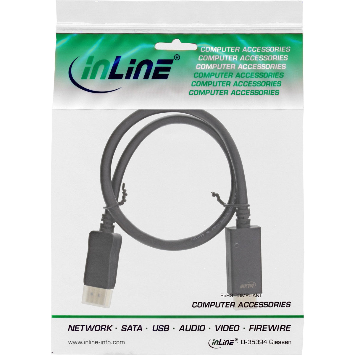 Cable Inline Displayport A Hdmi, 4k/60hz, Negro, 0,5 M