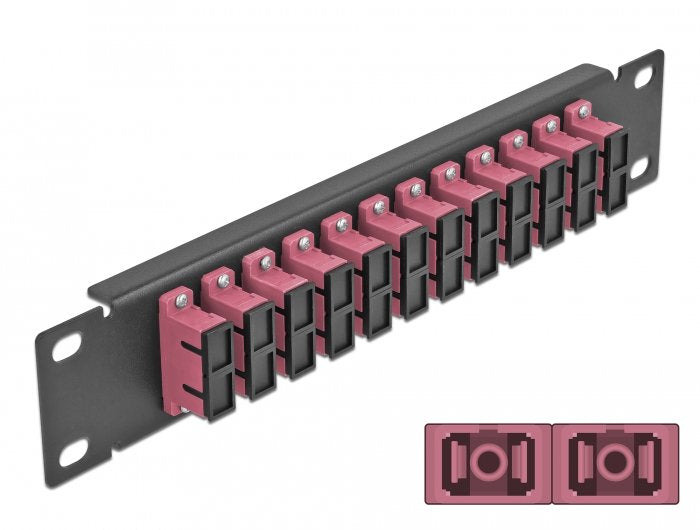 Delock 66775 Panel De Conexión De Fibra Óptica De 10" De 12 Puertos Sc Duplex Violeta 1u Negro