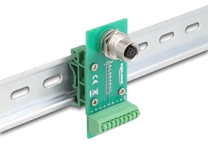 Delock 60659 Adaptador De Módulo De Transferencia M12 Hembra Con Codificación A De 8 Pines A Bloque De Terminales De 9 Pines Para Carril Din