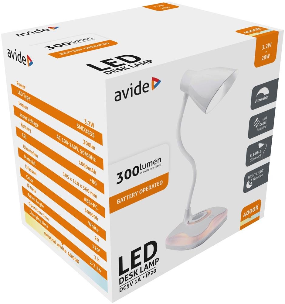 Avide Led Tischlampe, Nachtlicht Funktion Usb 3.2w Dimmbar