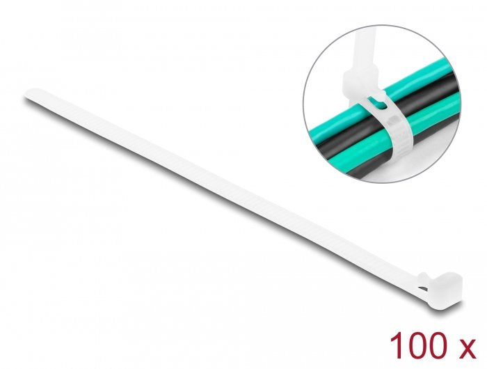 Delock Kabelbinder Wiederverwendbar L 200 X B 7,2 Mm 100 Piezas Blanco