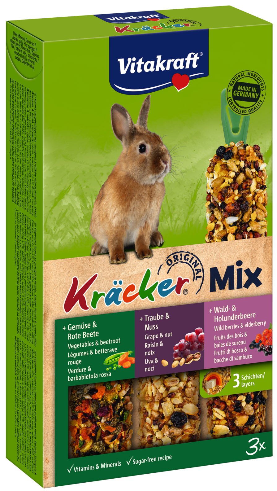 Vitakraft Kracker Frutas Del Bosque/Avellanas/Verduras - Golosinas Para Conejos - 3 Piezas