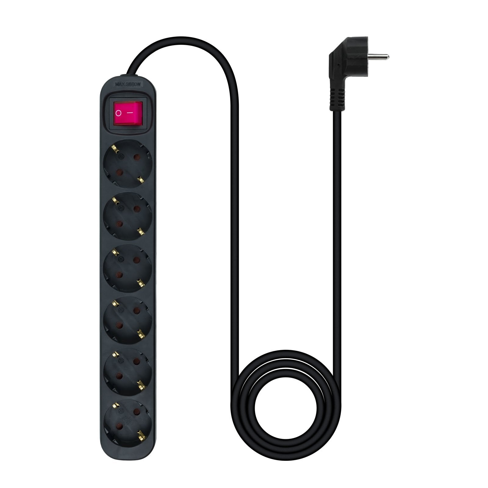 Nanocable Regleta De Proteccion Con 6 Shuckos - Cable De 1.40m - Interruptor On/Off - Negro
