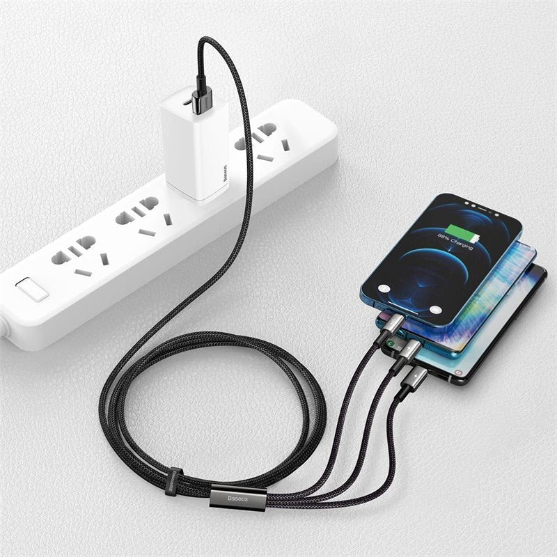 Baseus Tungsten Gold 3-In-1 Cable Usb 1,5 M Usb 2.0 Usb A Usb C.Micro Usb A/Lightning Negro